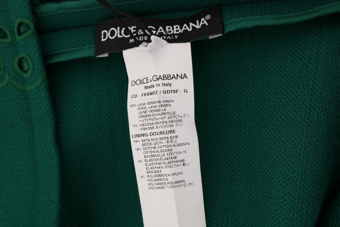 Robe en laine et soie à découpes florales vertes Dolce &amp; Gabbana