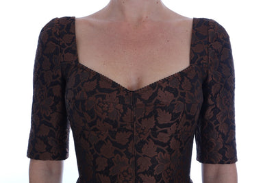 Robe trapèze en brocart floral noir et marron Dolce &amp; Gabbana
