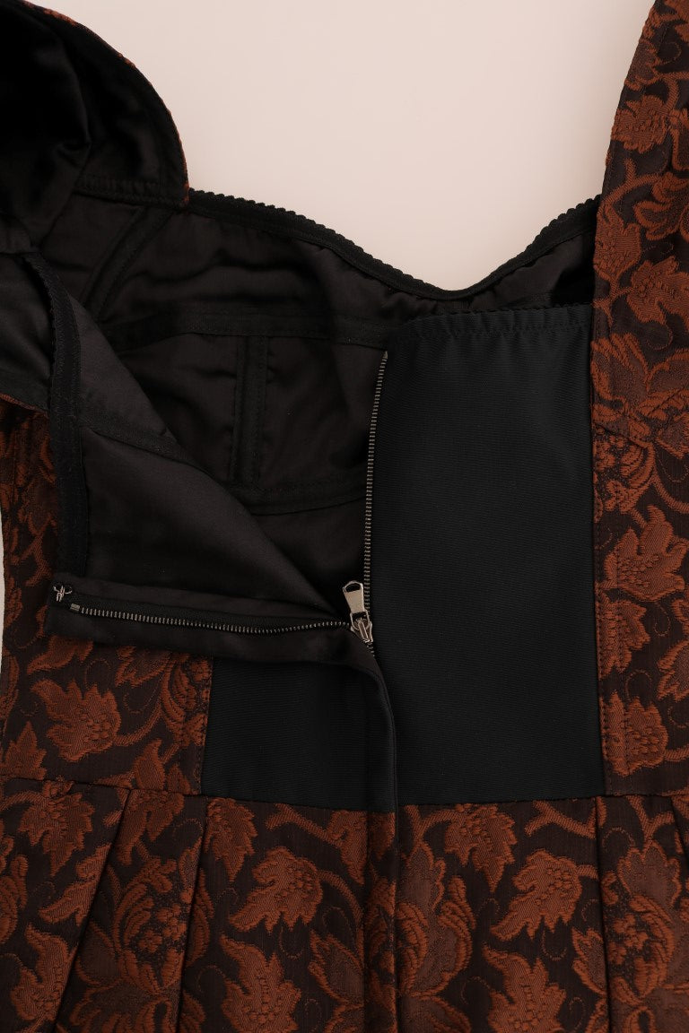 Robe trapèze en brocart floral noir et marron Dolce &amp; Gabbana