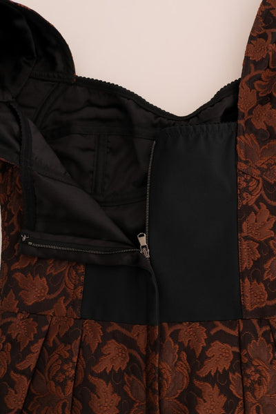Robe trapèze en brocart floral noir et marron Dolce &amp; Gabbana