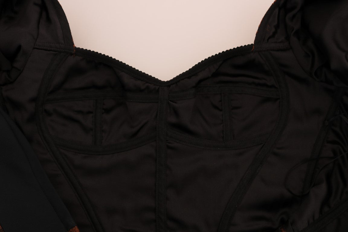 Robe trapèze en brocart floral noir et marron Dolce &amp; Gabbana
