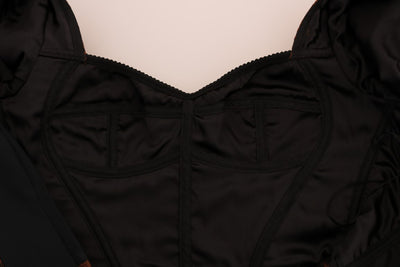 Robe trapèze en brocart floral noir et marron Dolce &amp; Gabbana