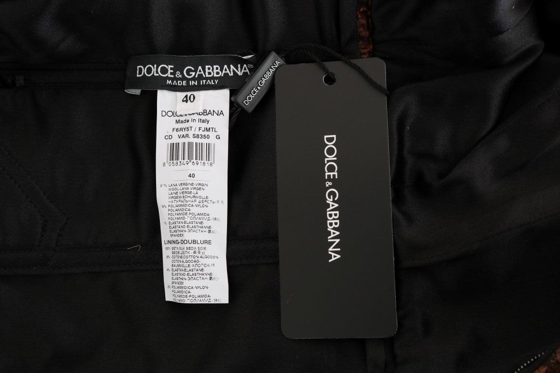 Robe trapèze en brocart floral noir et marron Dolce &amp; Gabbana