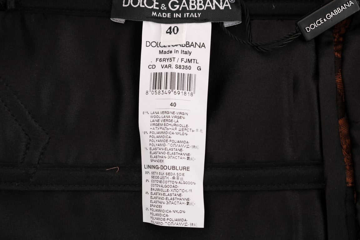 Robe trapèze en brocart floral noir et marron Dolce &amp; Gabbana