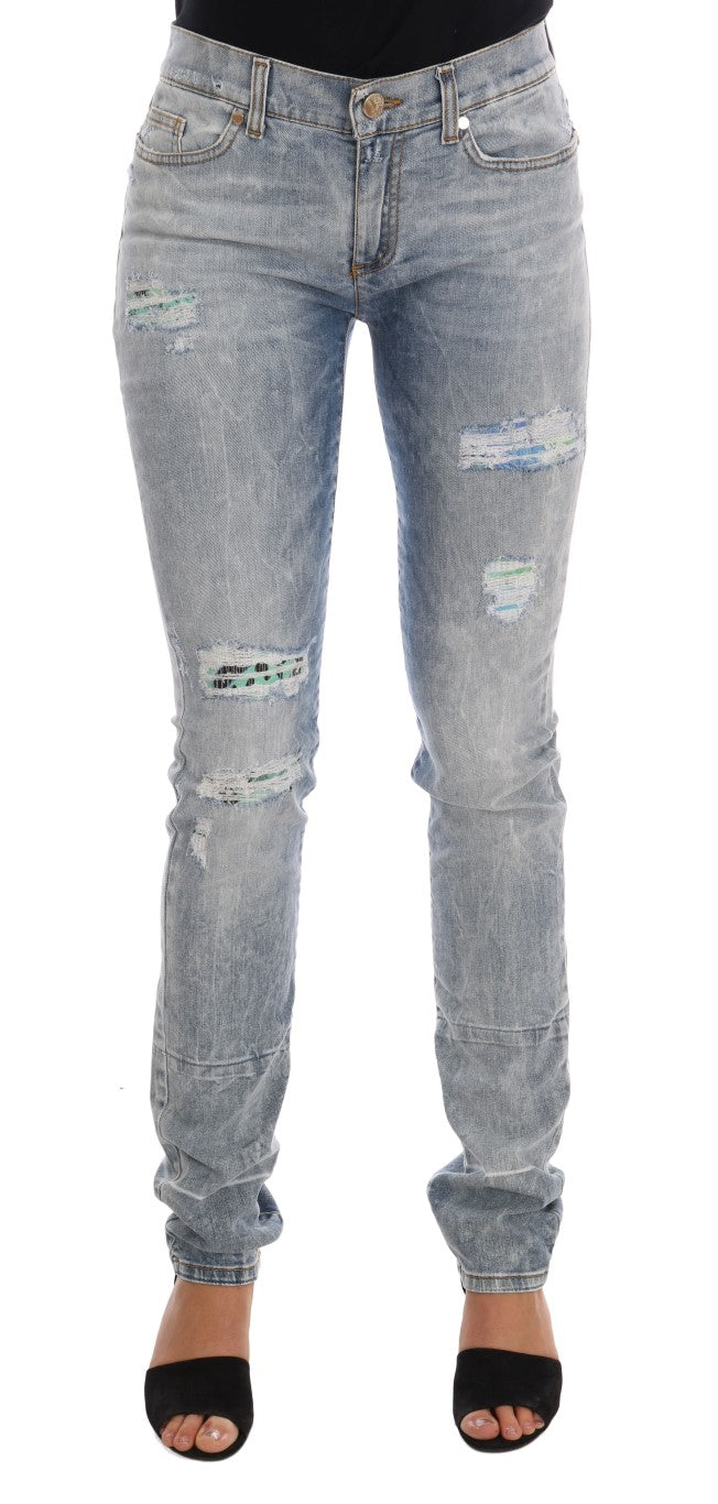 Versace Jeans Chic Lichtblauwe Gescheurde Slim Fit Jeans