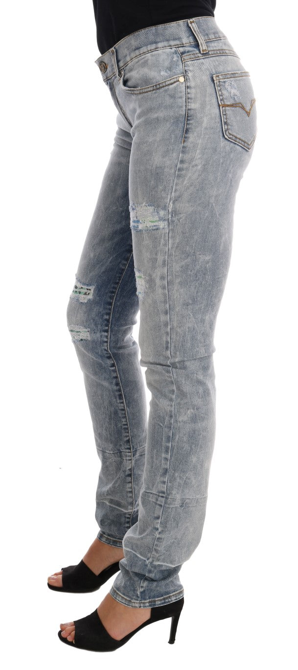 Versace Jeans Chic Lichtblauwe Gescheurde Slim Fit Jeans
