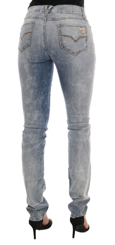 Versace Jeans Chic Lichtblauwe Gescheurde Slim Fit Jeans