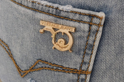 Versace Jeans Chic Lichtblauwe Gescheurde Slim Fit Jeans