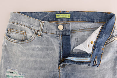 Versace Jeans Chic Lichtblauwe Gescheurde Slim Fit Jeans