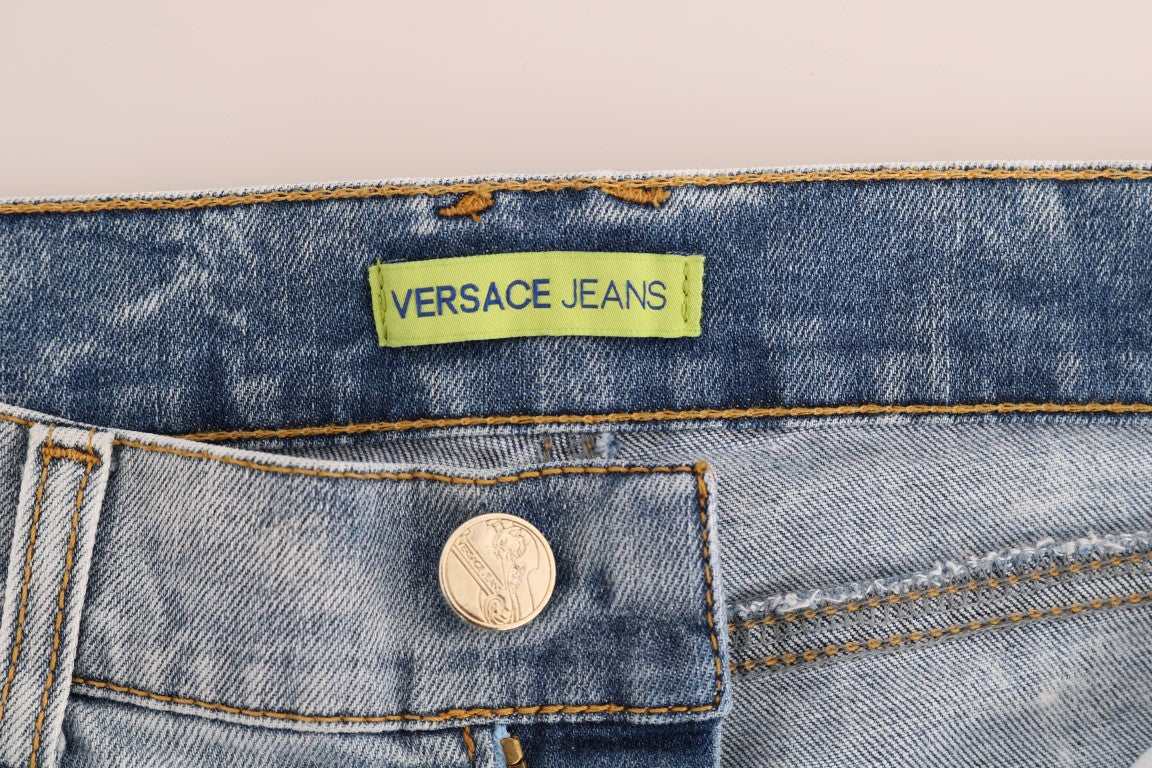 Versace Jeans Chic Lichtblauwe Gescheurde Slim Fit Jeans
