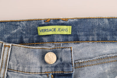 Versace Jeans Chic Lichtblauwe Gescheurde Slim Fit Jeans
