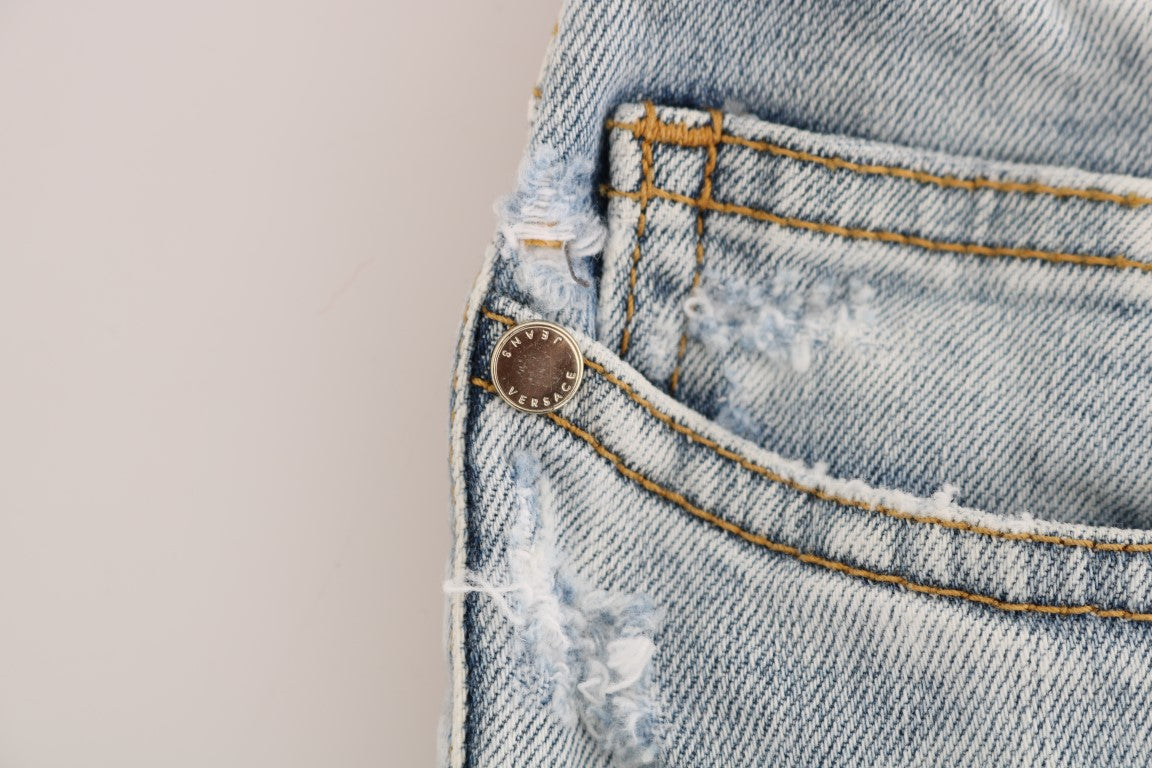 Versace Jeans Chic Lichtblauwe Gescheurde Slim Fit Jeans
