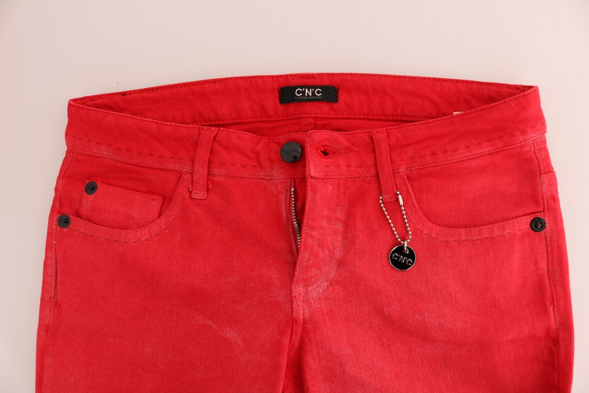 Costume National Rode Katoenen Stretch Slim Jeans