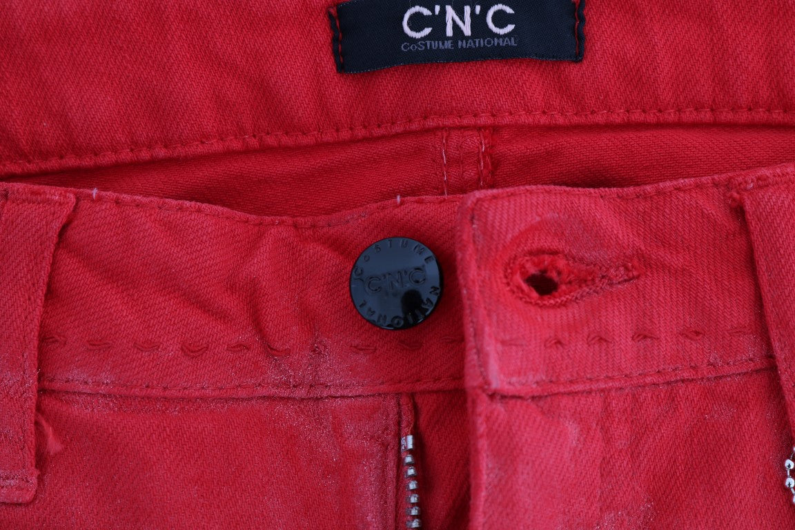 Costume National Rode Katoenen Stretch Slim Jeans
