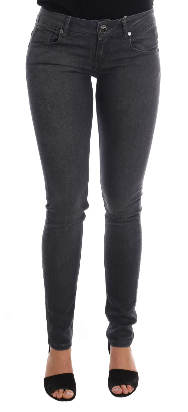 Acht Grijze Katoenen Slim Fit Denim Jeans