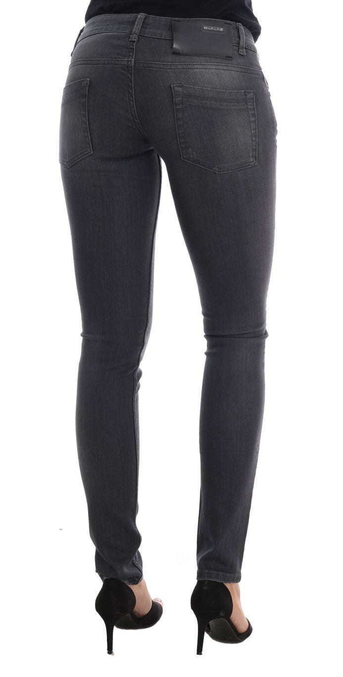 Acht Grijze Katoenen Slim Fit Denim Jeans