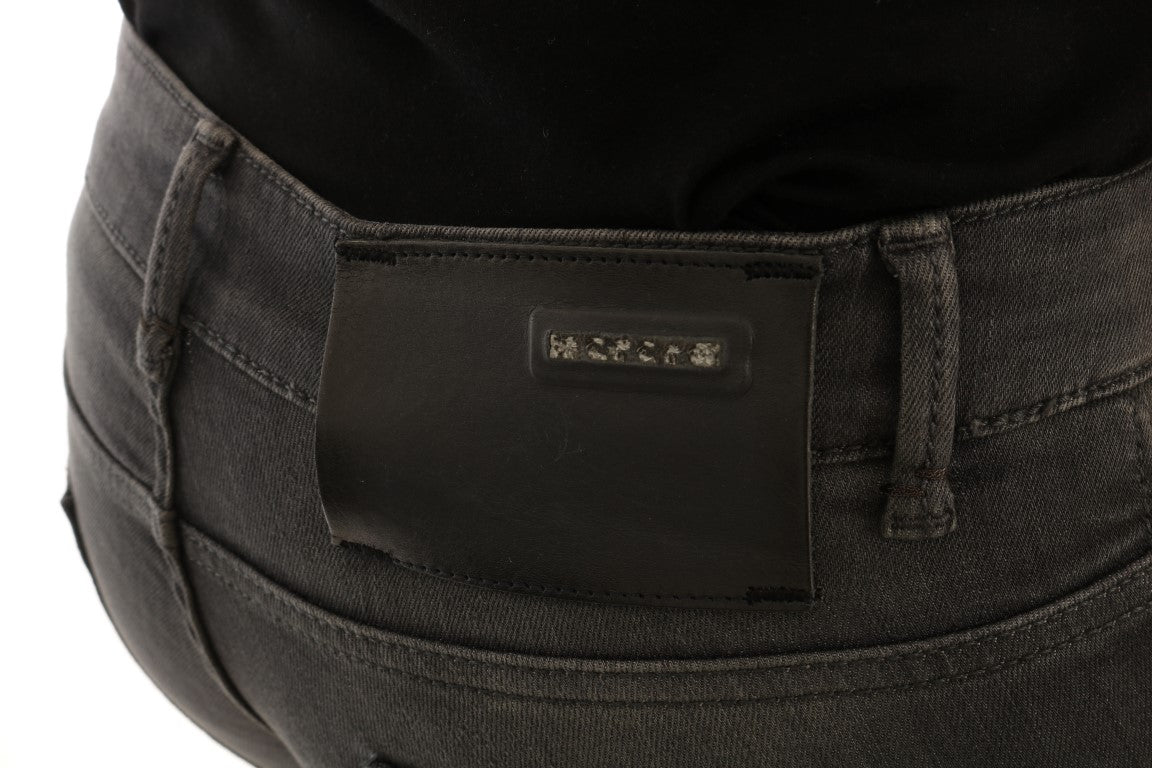 Acht Grijze Katoenen Slim Fit Denim Jeans