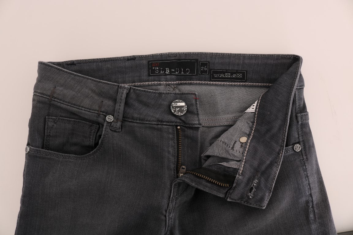 Acht Grijze Katoenen Slim Fit Denim Jeans