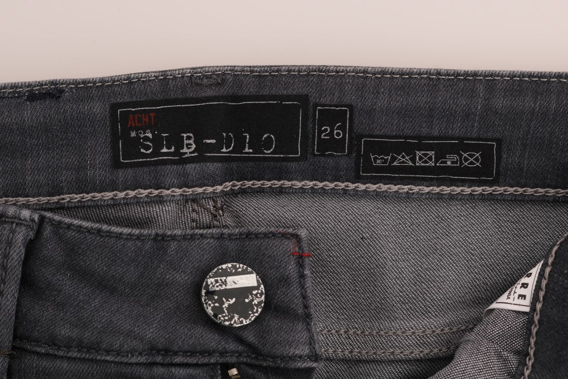 Acht Grijze Katoenen Slim Fit Denim Jeans