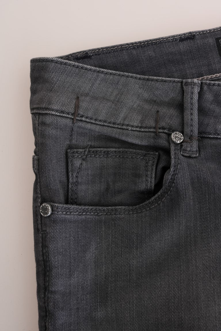 Acht Grijze Katoenen Slim Fit Denim Jeans