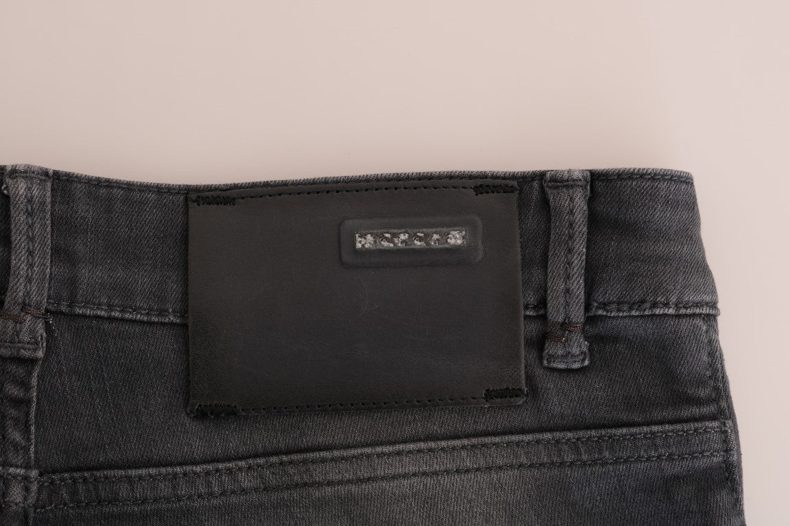 Acht Grijze Katoenen Slim Fit Denim Jeans