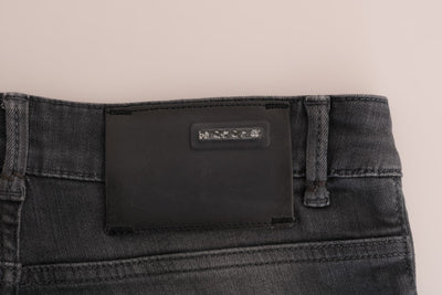 Acht Grijze Katoenen Slim Fit Denim Jeans