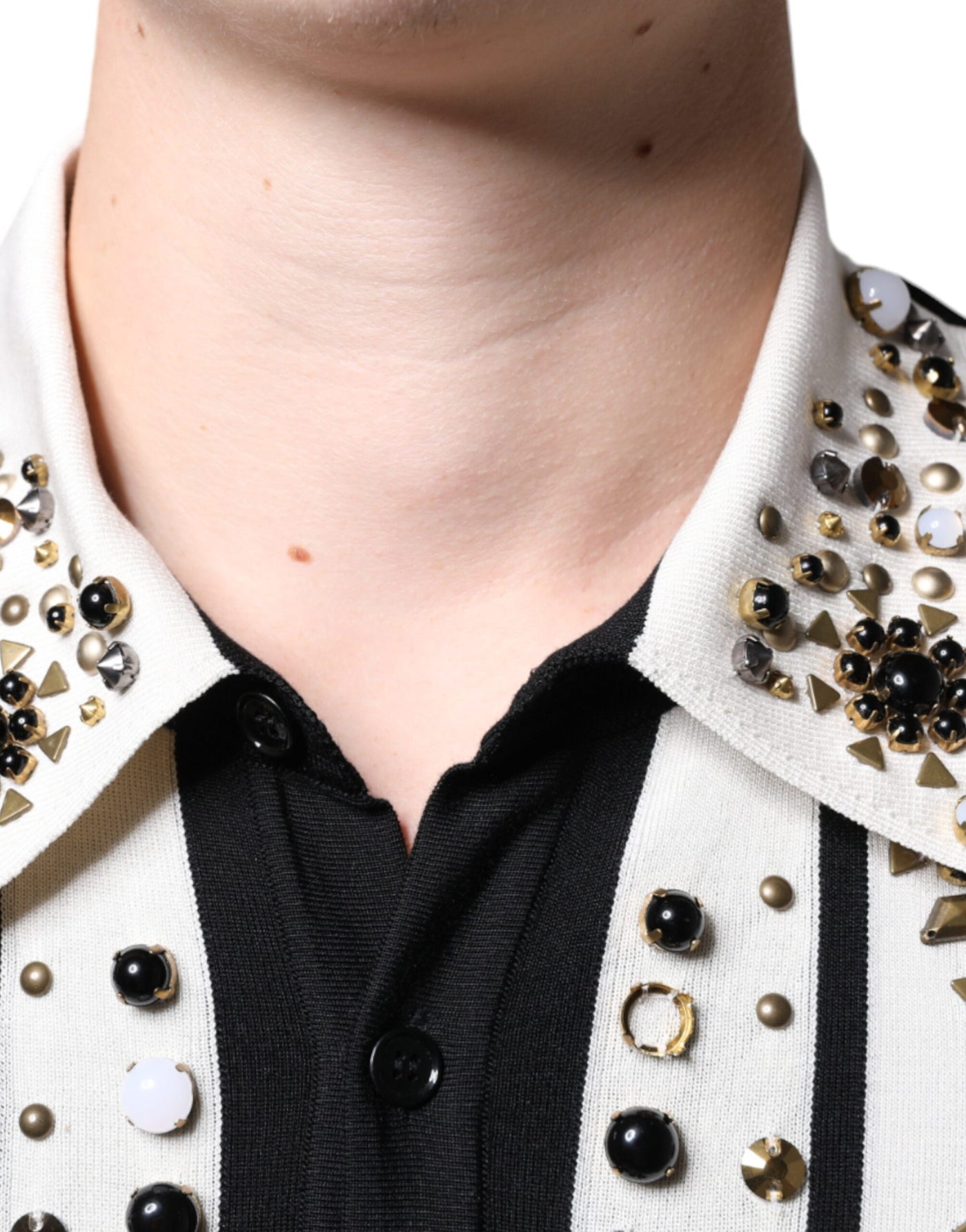 Dolce &amp; Gabbana Wit Zwart Zijden Shirt met Studs en Kristallen