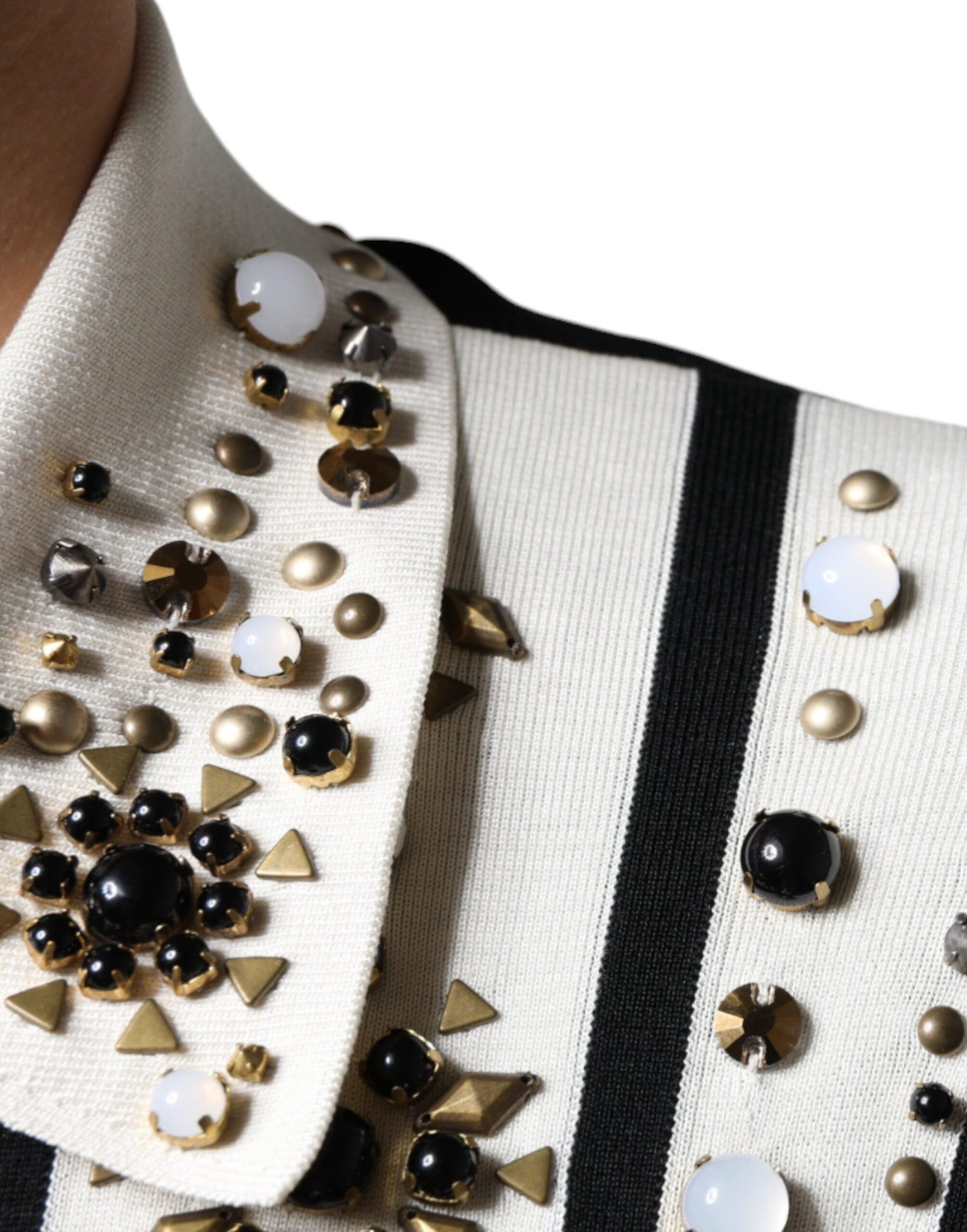 Dolce &amp; Gabbana Wit Zwart Zijden Shirt met Studs en Kristallen
