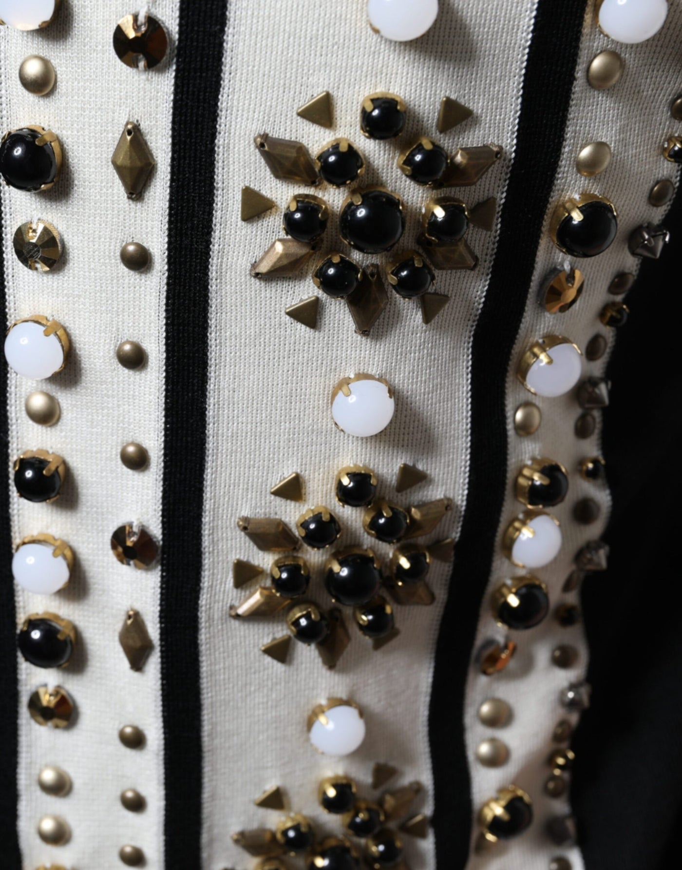 Dolce &amp; Gabbana Wit Zwart Zijden Shirt met Studs en Kristallen