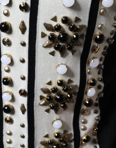 Dolce &amp; Gabbana Wit Zwart Zijden Shirt met Studs en Kristallen