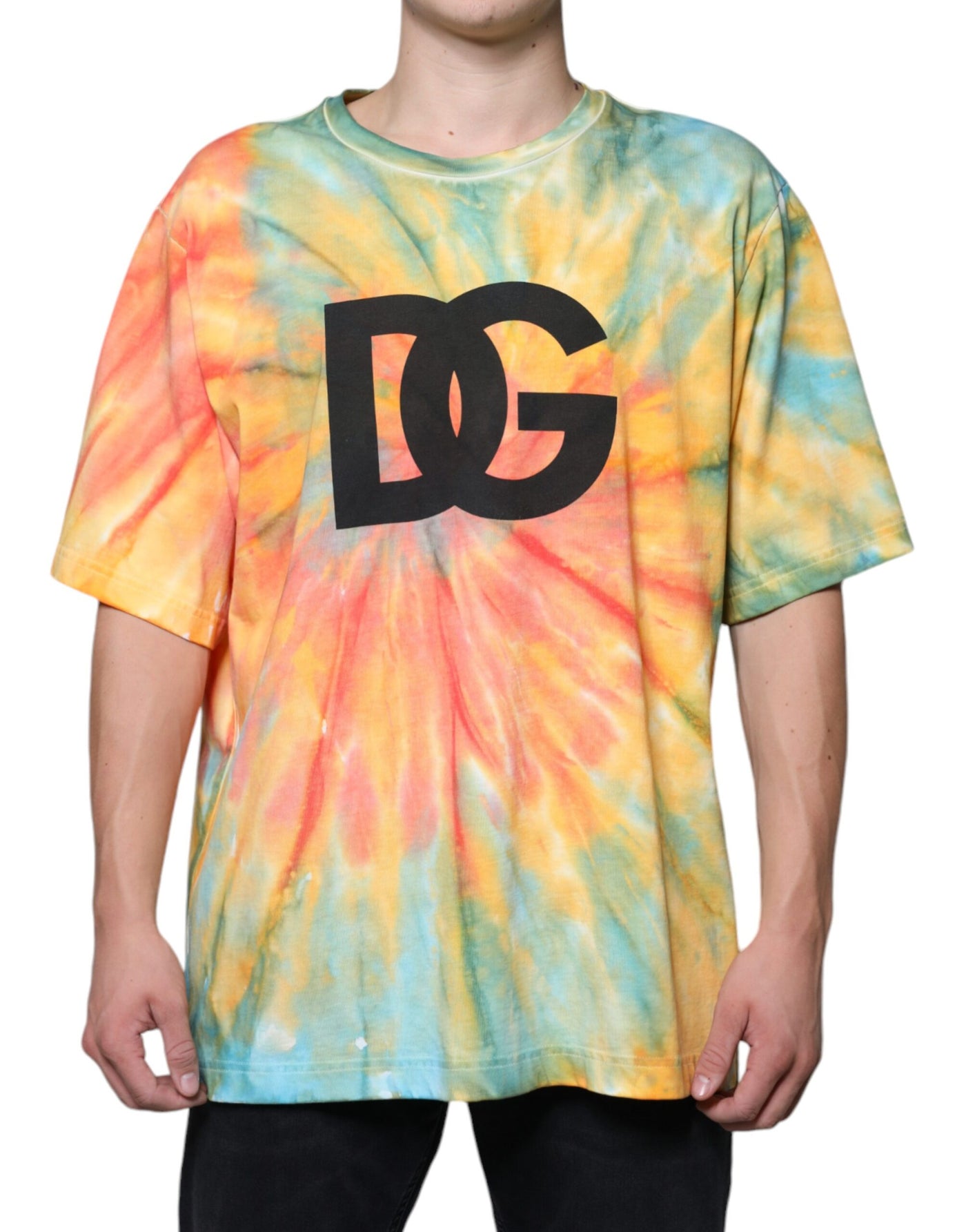 Dolce &amp; Gabbana Multicolor Tie-Dye Logo Katoenen T-shirt