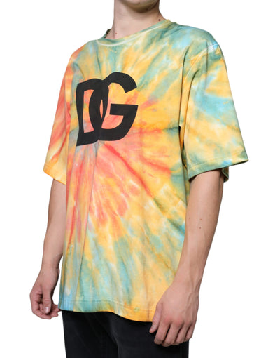 Dolce &amp; Gabbana Multicolor Tie-Dye Logo Katoenen T-shirt