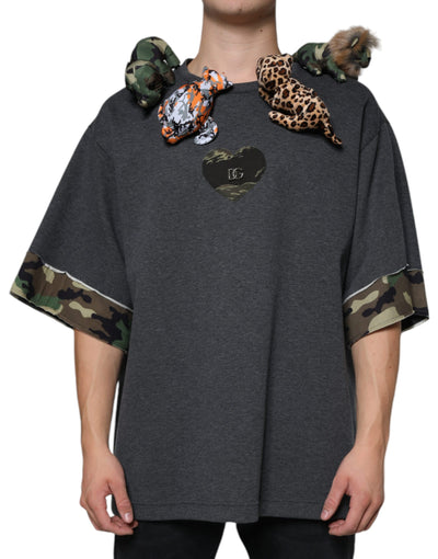 Dolce &amp; Gabbana Grijs Camouflage Animal Stuff Katoenen T-shirt