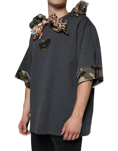 Dolce &amp; Gabbana Grijs Camouflage Animal Stuff Katoenen T-shirt