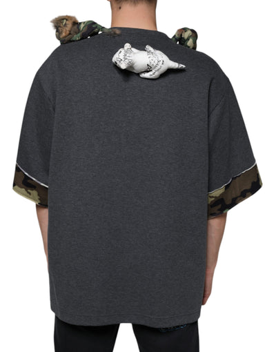 Dolce &amp; Gabbana Grijs Camouflage Animal Stuff Katoenen T-shirt