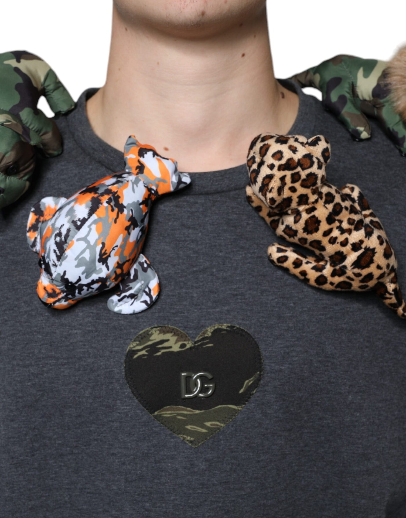 Dolce &amp; Gabbana Grijs Camouflage Animal Stuff Katoenen T-shirt