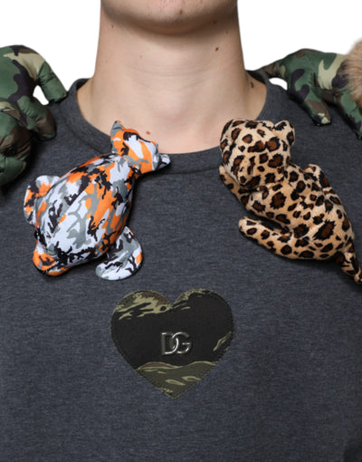 Dolce &amp; Gabbana Grijs Camouflage Animal Stuff Katoenen T-shirt