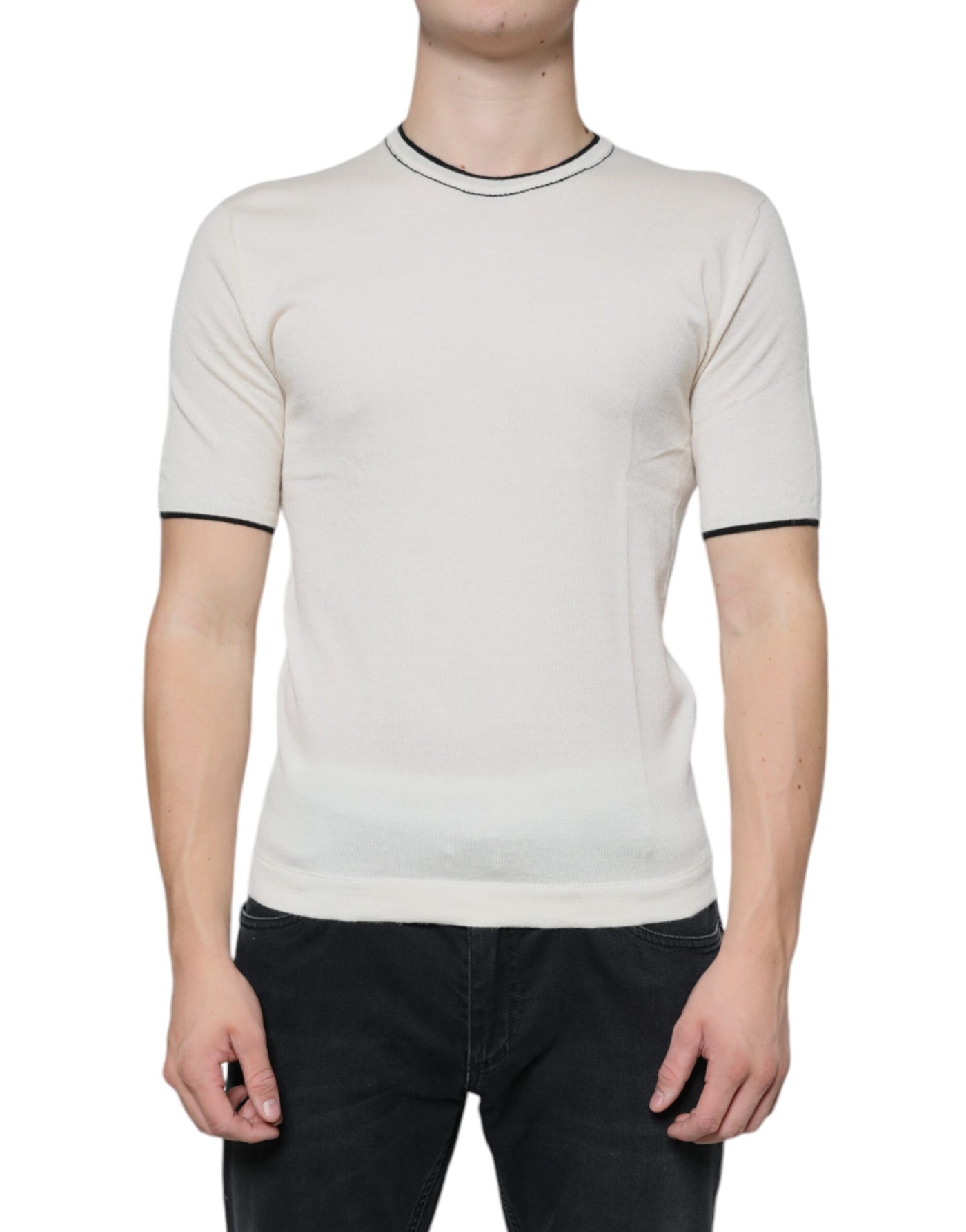 Dolce &amp; Gabbana Off White Cashmere T-shirt met korte mouwen