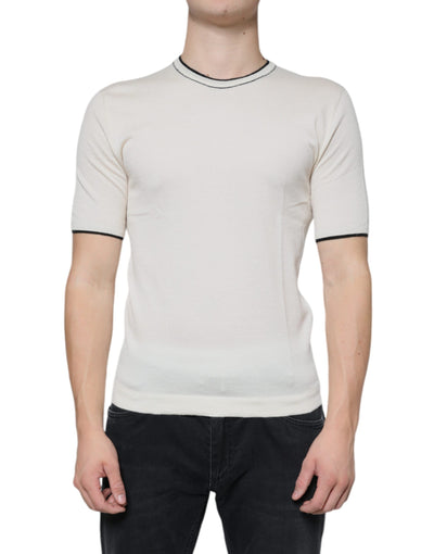 Dolce &amp; Gabbana Off White Cashmere T-shirt met korte mouwen