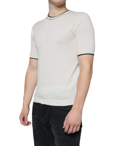 Dolce &amp; Gabbana Off White Cashmere T-shirt met korte mouwen