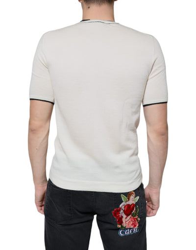 Dolce &amp; Gabbana Off White Cashmere T-shirt met korte mouwen