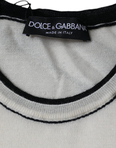 Dolce &amp; Gabbana Off White Cashmere T-shirt met korte mouwen