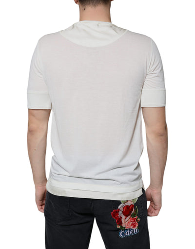 Dolce &amp; Gabbana Off White Katoenen T-shirt met Korte Mouwen