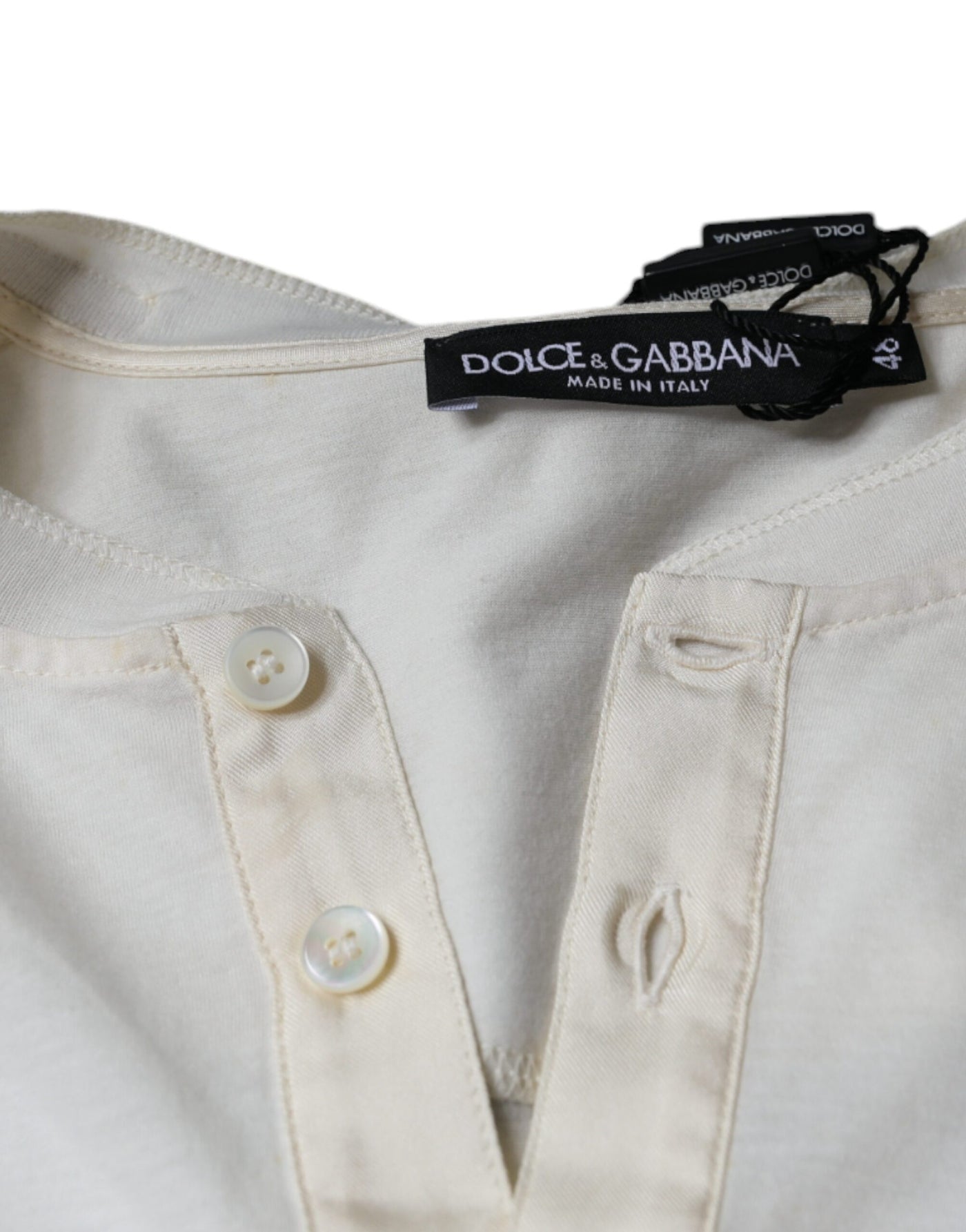 Dolce &amp; Gabbana Off White Katoenen T-shirt met Korte Mouwen
