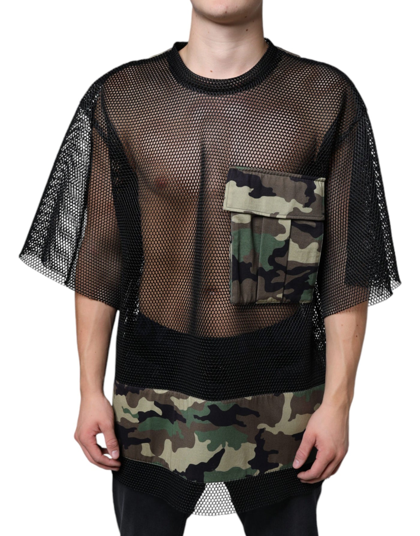T-shirt camouflage à manches courtes en maille noire Dolce &amp; Gabbana