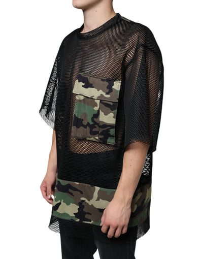 T-shirt camouflage à manches courtes en maille noire Dolce &amp; Gabbana