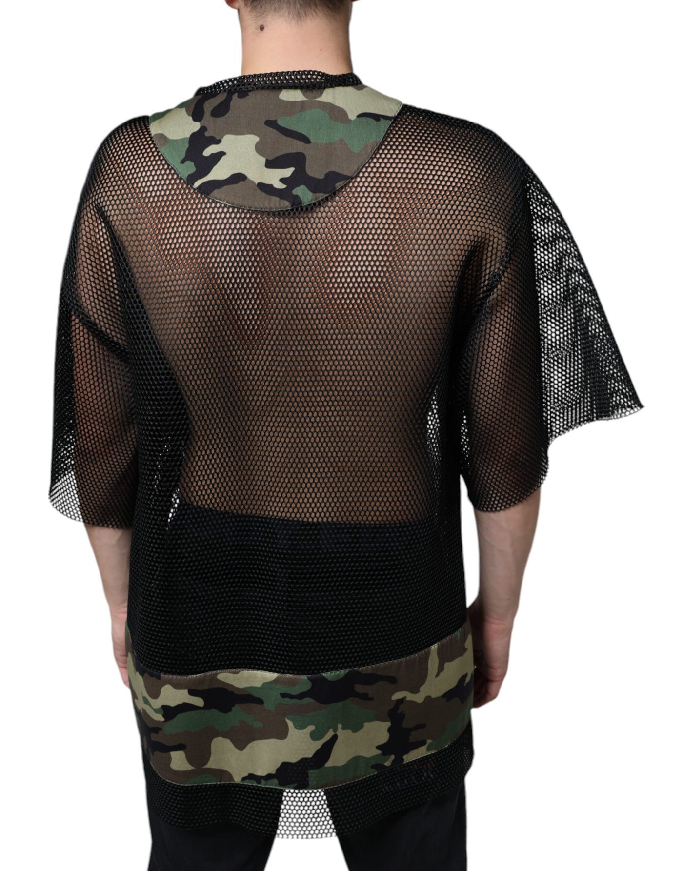 T-shirt camouflage à manches courtes en maille noire Dolce &amp; Gabbana