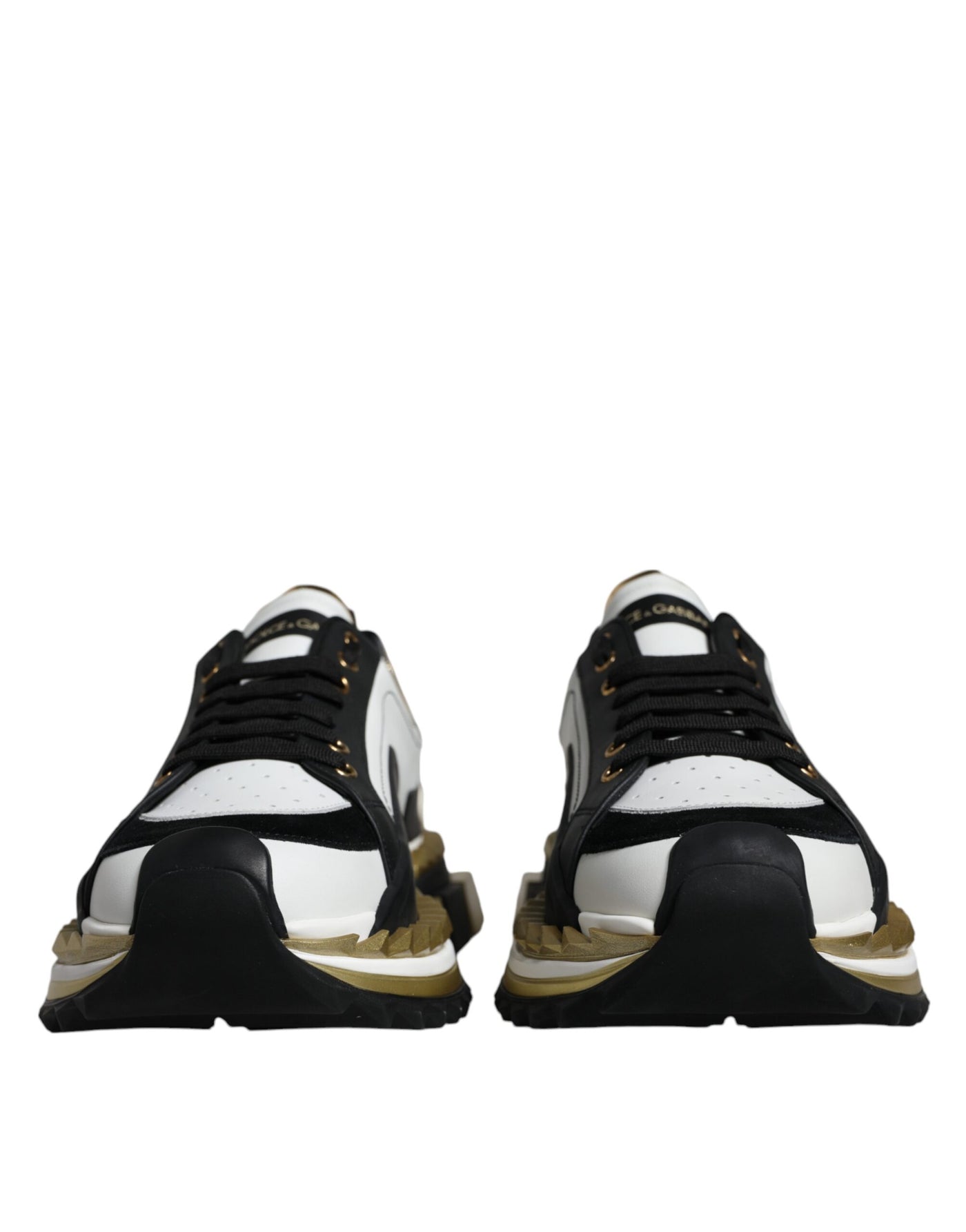 Dolce &amp; Gabbana Wit Goud Zwart Leren SUPER KING Sneakers Schoenen