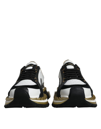 Dolce &amp; Gabbana Wit Goud Zwart Leren SUPER KING Sneakers Schoenen