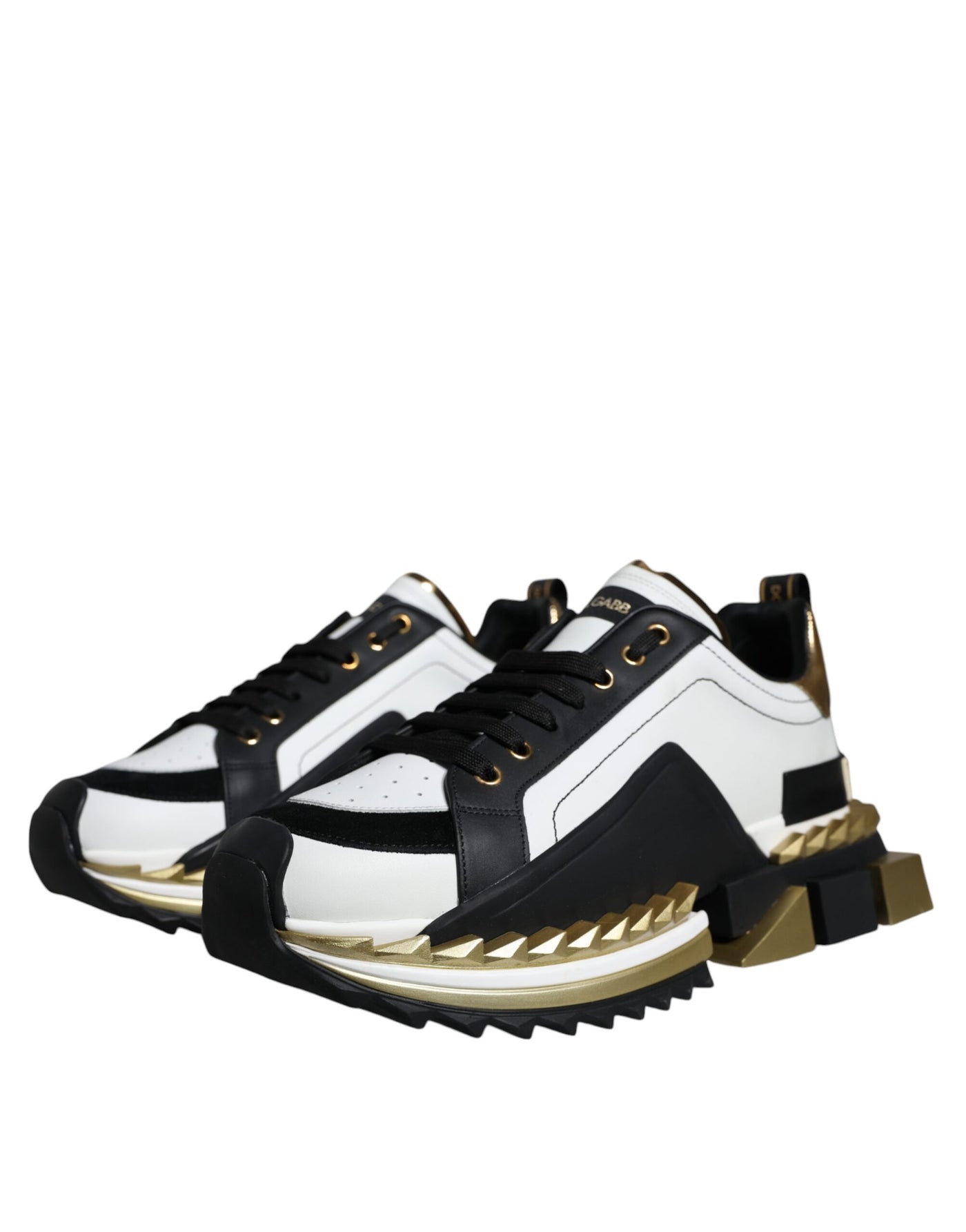 Dolce &amp; Gabbana Wit Goud Zwart Leren SUPER KING Sneakers Schoenen